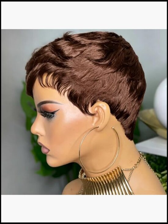 Short Pixie Cut Wig Human Hair Chic Layered Bangs Glueless Machine Made Daily main image 6